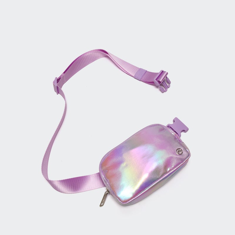 Pander Everywhere Crossbody Bag Iridescent Polyester Sling Belt Bag with Adjustable Strap 63-120cm and Elastic Loop for Women Men Travel Gym, Iridescent Lavender - Image 2