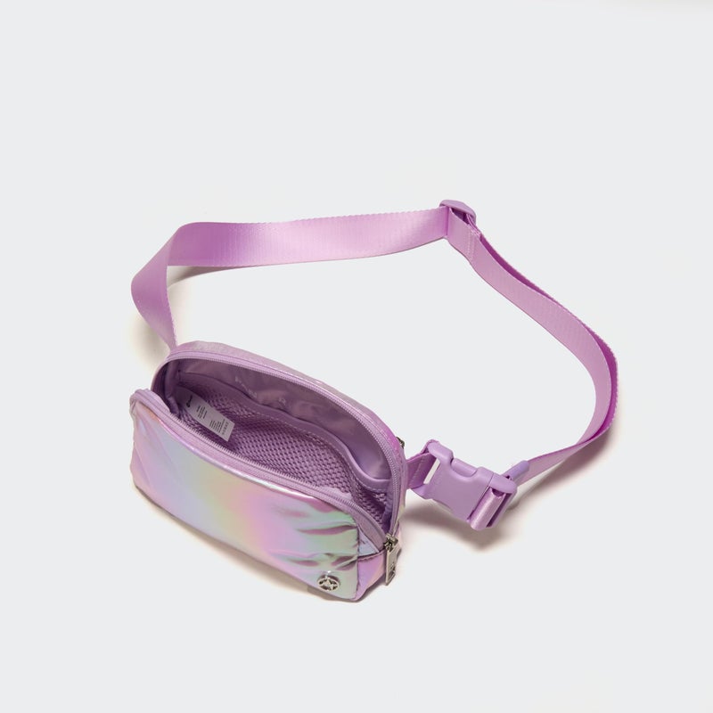 Pander Everywhere Crossbody Bag Iridescent Polyester Sling Belt Bag with Adjustable Strap 63-120cm and Elastic Loop for Women Men Travel Gym, Iridescent Lavender - Image 5