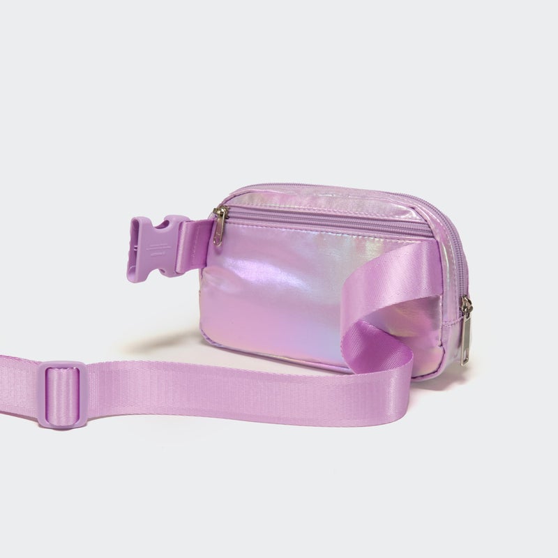 Pander Everywhere Crossbody Bag Iridescent Polyester Sling Belt Bag with Adjustable Strap 63-120cm and Elastic Loop for Women Men Travel Gym, Iridescent Lavender - Image 4