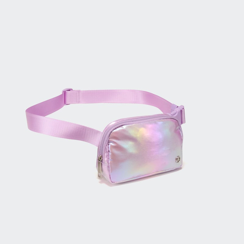 Pander Everywhere Crossbody Bag Iridescent Polyester Sling Belt Bag with Adjustable Strap 63-120cm and Elastic Loop for Women Men Travel Gym, Iridescent Lavender - Image 3