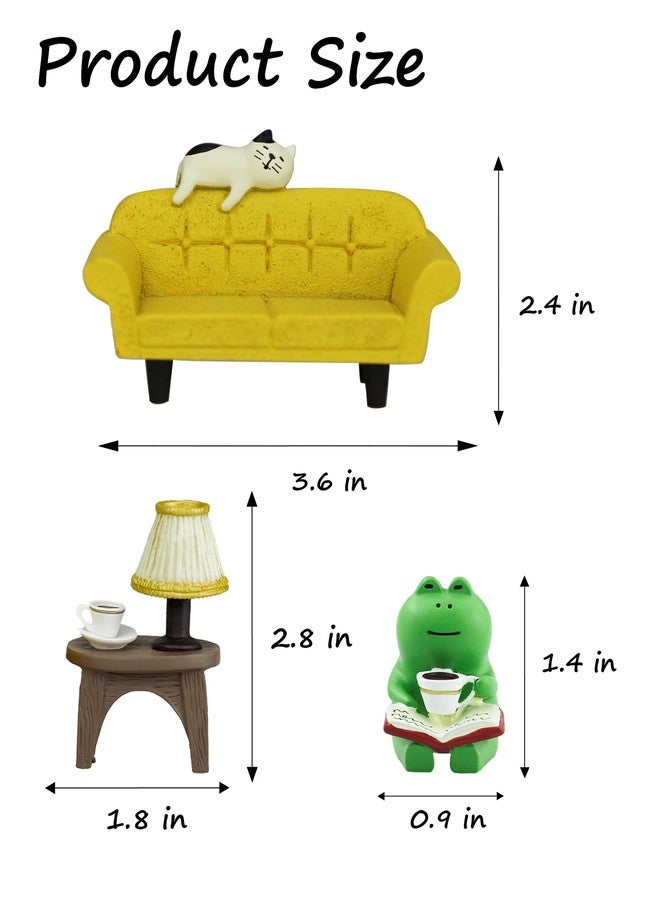 Mevodeata Cute Mini Frog Figurine with Small Sofa and Lamp Table Resin Frog Figure for Office Home Decor - Cute Frog Gift for Frog Lovers (Yellow Sofa) - Image 2