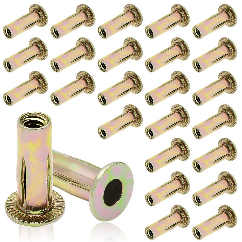 Moicstiy 25Pcs Steel Multi Grip Rivet Nuts Pre Bulbed Shank Zinc-Plated Flat Head Threaded Insert Nut Construction Fasteners for Industrial (1/4-20) - Image 1