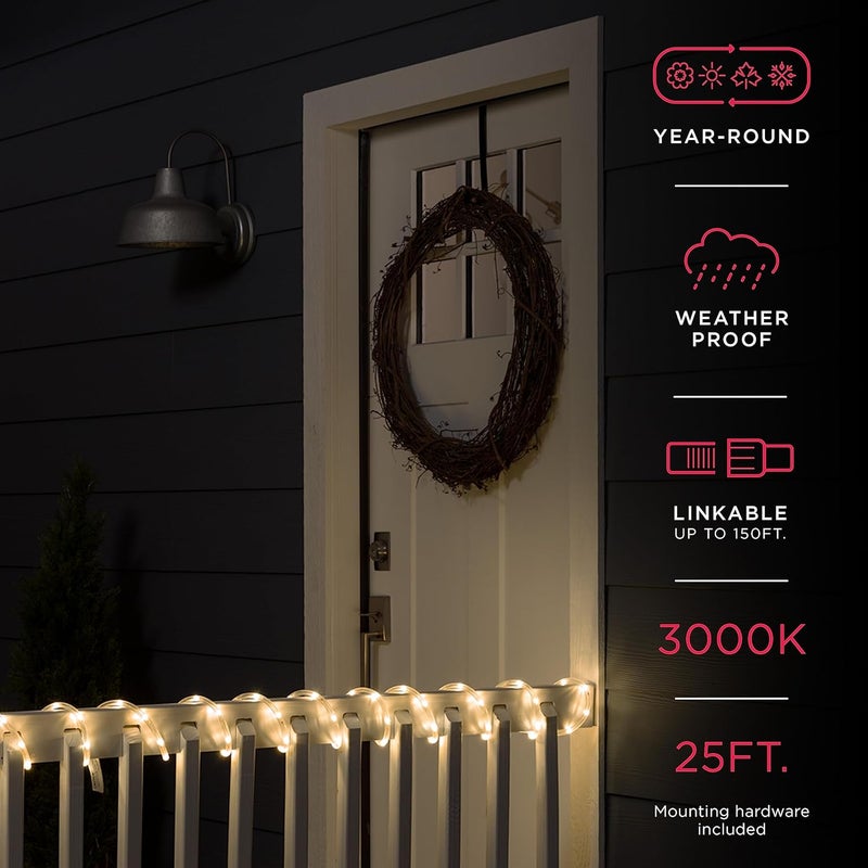 UltraPro أضواء حبل LED، 25 قدم حبل شفاف كلاسيكي، ضوء أبيض دافئ 3000K، داخلي/خارجي، مرن، قابل للتوصيل، متين، أضواء حبل خارجية، 54504 - Image 2