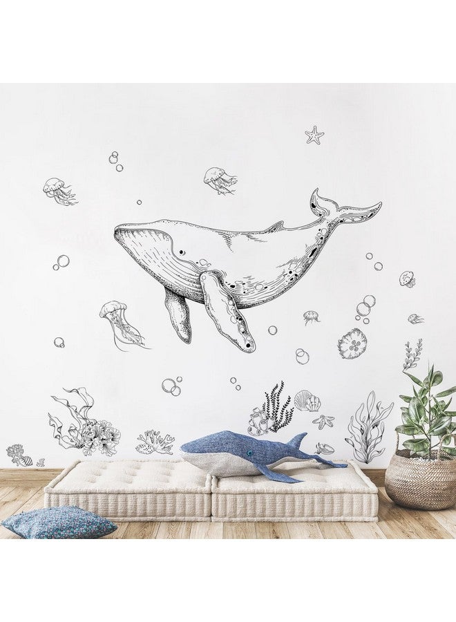 Supzone Ocean Whale Wall Decals, Ocean Animal Fish Seaweed Grass Jellyfish Wall Sticker Peel and Stick Under The Sea Art Decor for Boy Girls Kids Baby Nursery Bedroom Bathroom Hall - Image 2