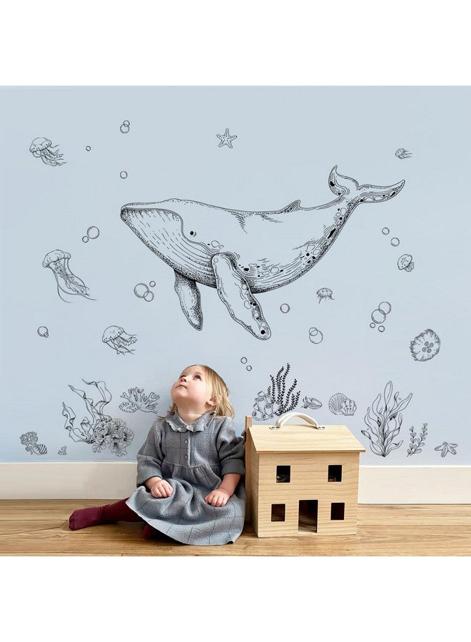 Supzone Ocean Whale Wall Decals, Ocean Animal Fish Seaweed Grass Jellyfish Wall Sticker Peel and Stick Under The Sea Art Decor for Boy Girls Kids Baby Nursery Bedroom Bathroom Hall - Image 1
