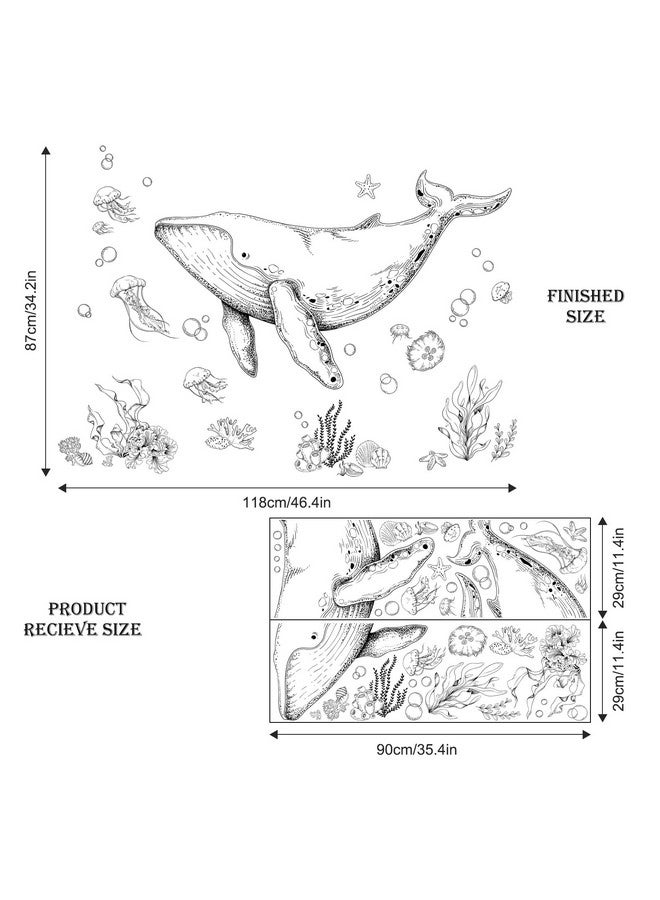 Supzone Ocean Whale Wall Decals, Ocean Animal Fish Seaweed Grass Jellyfish Wall Sticker Peel and Stick Under The Sea Art Decor for Boy Girls Kids Baby Nursery Bedroom Bathroom Hall - Image 3
