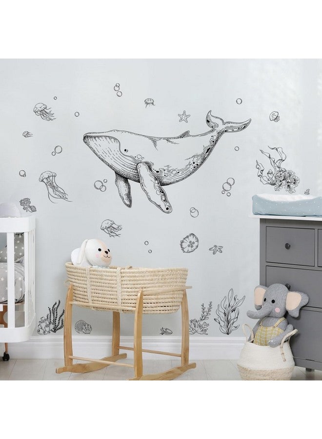 Supzone Ocean Whale Wall Decals, Ocean Animal Fish Seaweed Grass Jellyfish Wall Sticker Peel and Stick Under The Sea Art Decor for Boy Girls Kids Baby Nursery Bedroom Bathroom Hall - Image 4