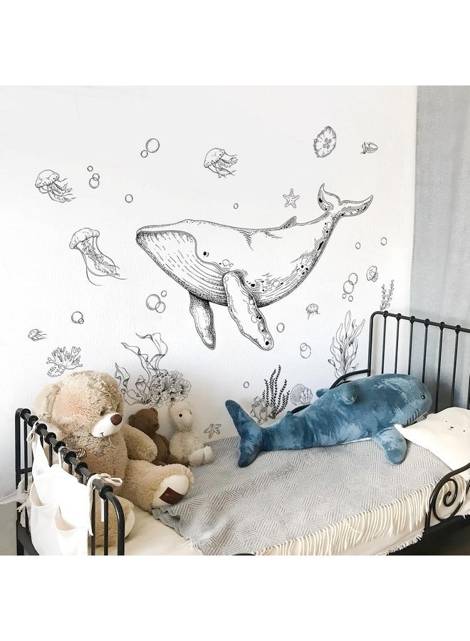 Supzone Ocean Whale Wall Decals, Ocean Animal Fish Seaweed Grass Jellyfish Wall Sticker Peel and Stick Under The Sea Art Decor for Boy Girls Kids Baby Nursery Bedroom Bathroom Hall - Image 5