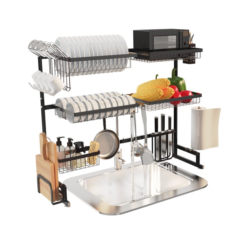 Supfirm Over The Sink Dish Drying Rack 3 Tier Stainless Steel Adjustable 3340 Large Kitchen Dish Drainers for Home Counter Storage Above Sink NonSlip Shelves Organizer Black