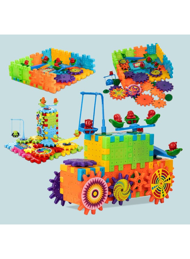 Battery-operated interlocking gear building set, educational blocks, motorized rotating gears - 81-piece cube set, stackable plastic building toys - Image 1