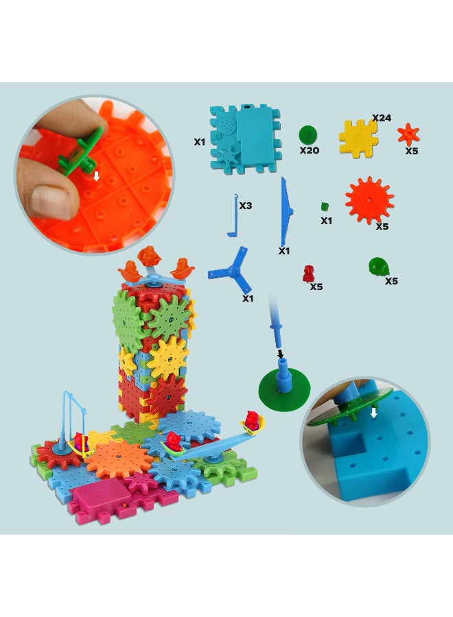 Battery-operated interlocking gear building set, educational blocks, motorized rotating gears - 81-piece cube set, stackable plastic building toys - Image 2