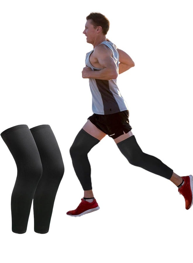 FANYI High-Performance Full-Leg Compression Sleeves With Anti-Slip Silicone Grips – SPF50, Breathable & Moisture-Wicking For Running, Basketball, Football Black - Image 1