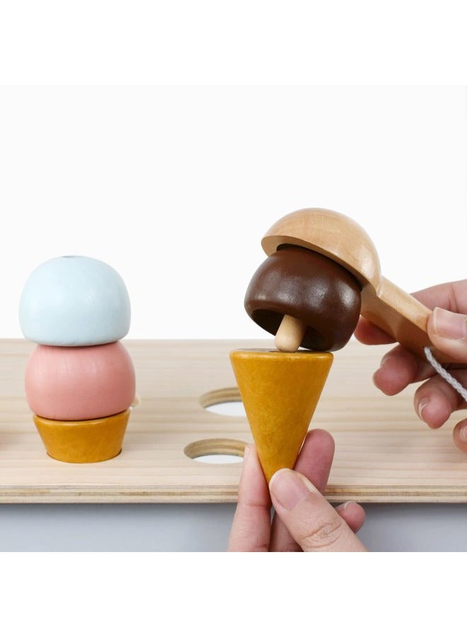 PairPear Wooden Ice Cream Cart for Kids – Toddler Pretend Play Grocery Store Ice Cream Truck Playset Kids Dessert Truck Play Food Kitchen Toys Gift for Boys and Girls 3 Years and up - Image 5