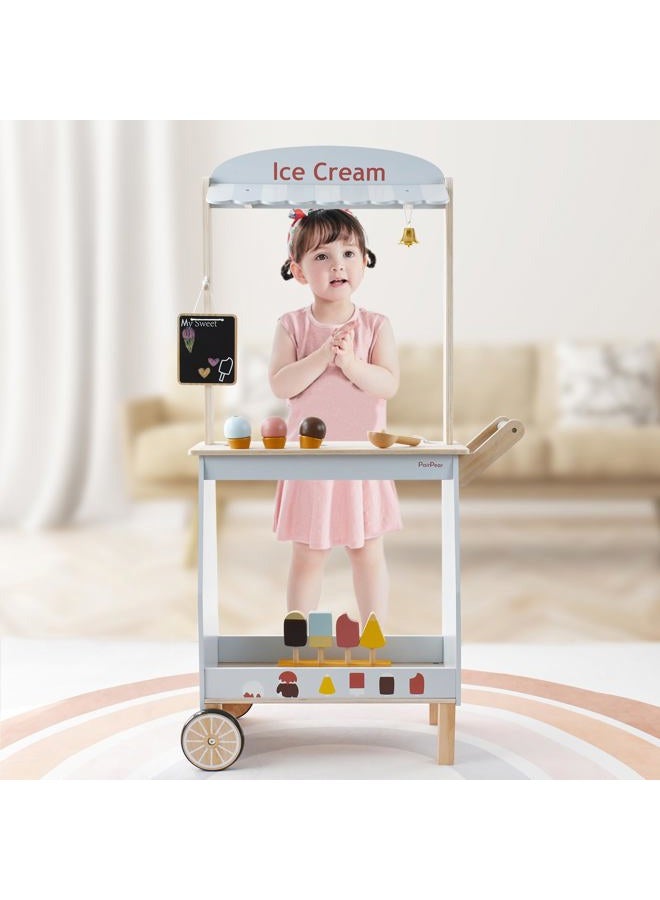 PairPear Wooden Ice Cream Cart for Kids – Toddler Pretend Play Grocery Store Ice Cream Truck Playset Kids Dessert Truck Play Food Kitchen Toys Gift for Boys and Girls 3 Years and up - Image 4