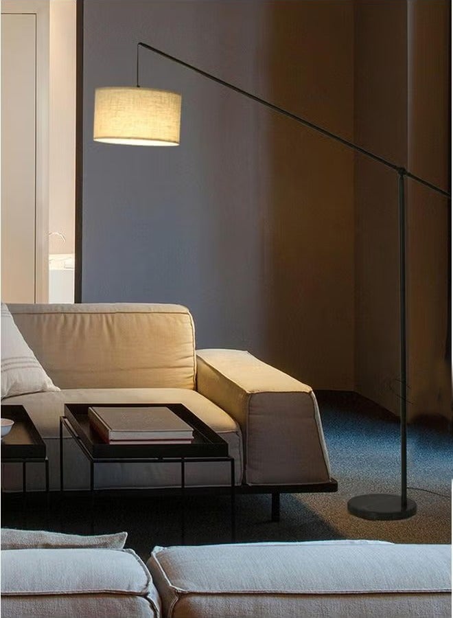 HOMESTAR Arc Floor Lamp, Overhang Cantilever Standing Lamp for Couch, Sofa, Reading, Living Room, Bedroom, Adjustable Balance Arm, Natural Linen Drum Shade, Matt Black Metal Pole, Foot Switch  - Image 1