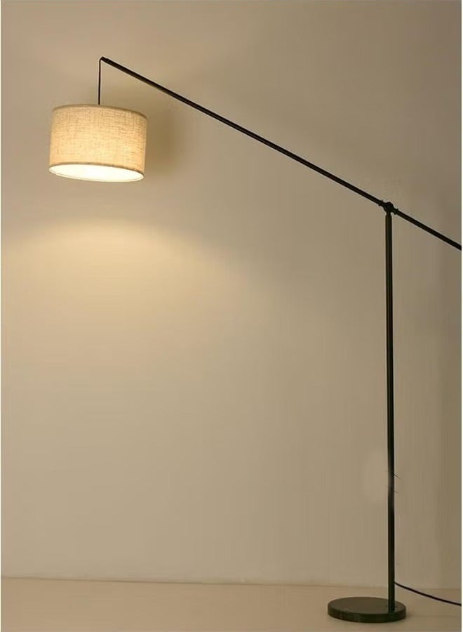 HOMESTAR Arc Floor Lamp, Overhang Cantilever Standing Lamp for Couch, Sofa, Reading, Living Room, Bedroom, Adjustable Balance Arm, Natural Linen Drum Shade, Matt Black Metal Pole, Foot Switch  - Image 3