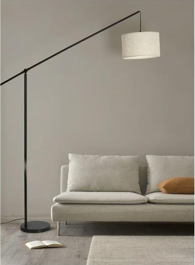 HOMESTAR Arc Floor Lamp, Overhang Cantilever Standing Lamp for Couch, Sofa, Reading, Living Room, Bedroom, Adjustable Balance Arm, Natural Linen Drum Shade, Matt Black Metal Pole, Foot Switch  - Image 4