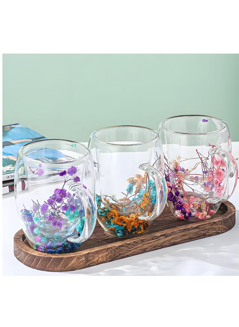 BestStore - Double Walled Glass Hot and Cold Coffee Mug with Handle and Dried Flower Heat-Isolated 300ml Capacity Tea Cup Summer Winter Drinkware Birthday Gifts for Wife and Mother - Image 1