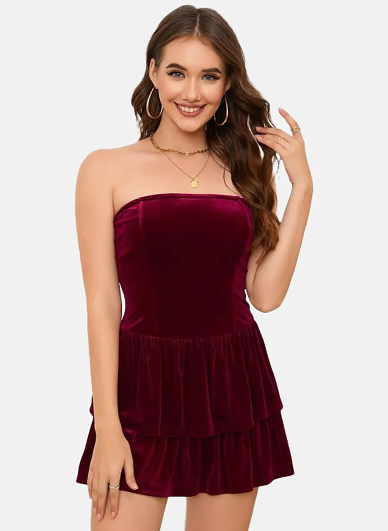 يونيكي Red Solid Sleeveless Off-shoulder Mini Fit & Flare Dress
