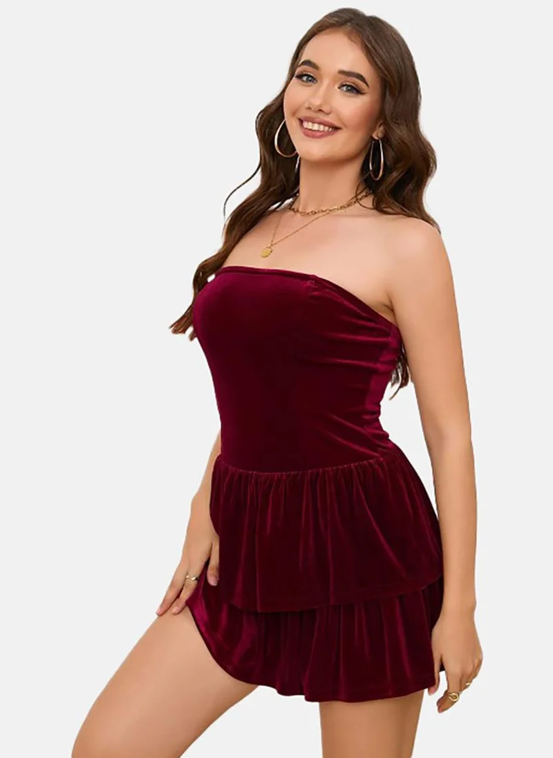 يونيكي Red Solid Sleeveless Off-shoulder Mini Fit & Flare Dress