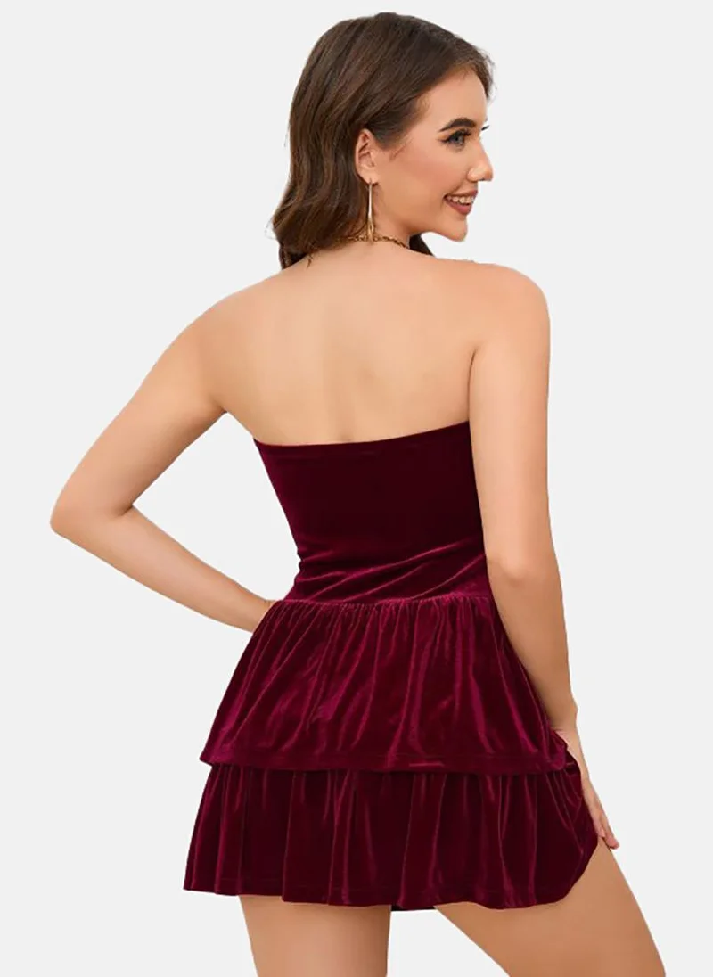 يونيكي Red Solid Sleeveless Off-shoulder Mini Fit & Flare Dress