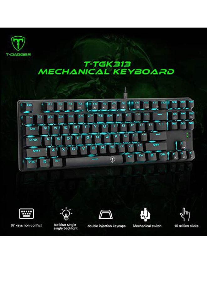 Rock Pow Bora Mechanical Gaming Keyboard USB Wired Keyboard, Ergonomic Computer Keyboard with Ice Blue LED Backlit,Anti-ghosting,Splash-Proof, Ideal for PC/Mac (87 Keys, Black) - Image 4