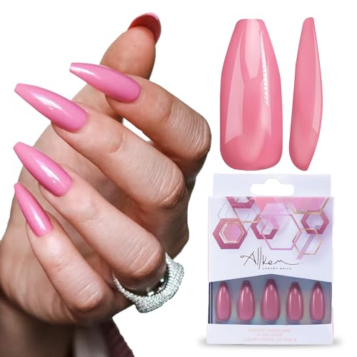 Allkem Mauve Press on Nails | Glossy Long coffin | 10 sizes - 20 pcs Ballerina Nail kit with Glue - Image 1