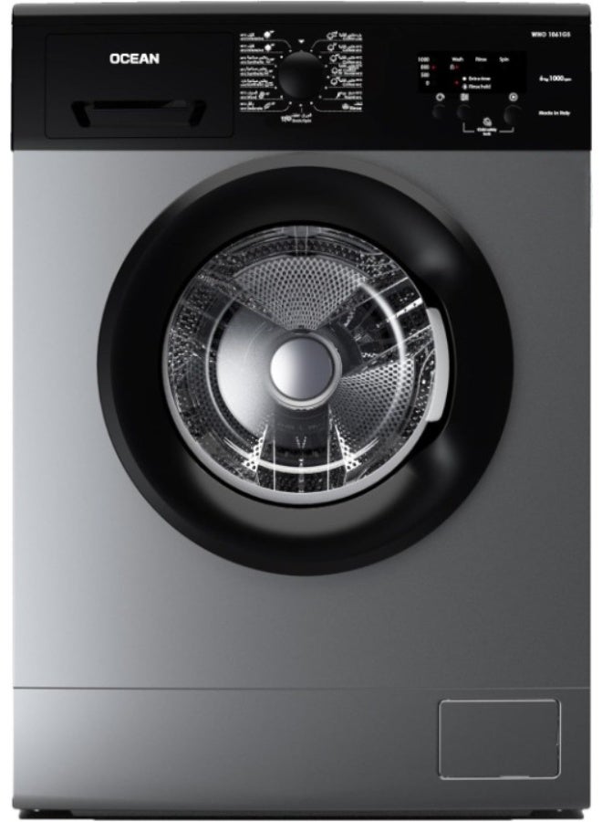 OCEAN WNO 1061 G S, Front Load Automatic Washing Machine, 6 kg, 1000 RPM, Silver/Black