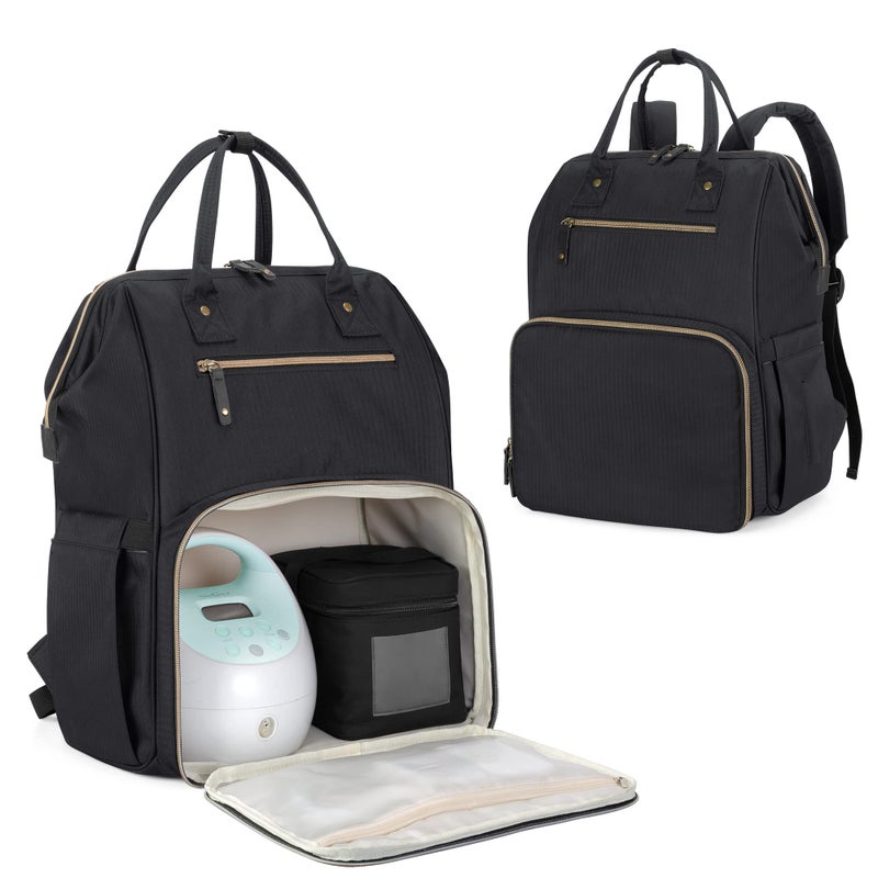 Damero Damero Breast Pump Backpack with Inner Divider Pumping Bag with Laptop Sleeve and Multiple Pockets Fits Most Brands Breast Pumps and Cooler Bag Black Patent Design 