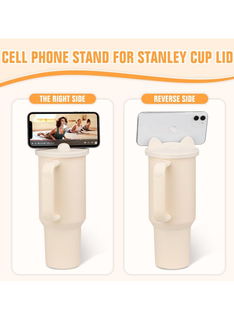 Generic - 40 oz Tumbler Lid Replacement Fit for Stanley Cup Silicone Multi-functional Cell Phone Holder Spill Proof Tumbler Covers for Stanley Cup Accessories for Stanley Quencher Travel Tumbler,Beige - Image 1