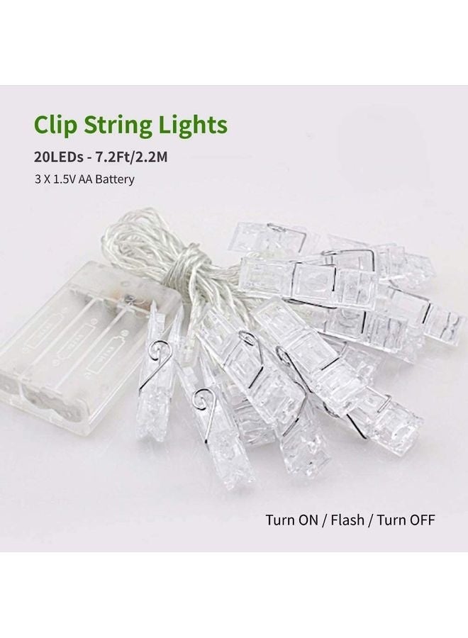 زين هوم حبل مصابيح بإضاءة LED من 20 مصباحاً ومشابك على شكل ستارة أبيض - Image 4