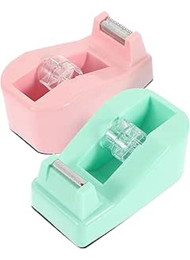 2 Pcs Small Portable Tape Dispenser Set With Cutter Macaron Color For Office Home - Image 1