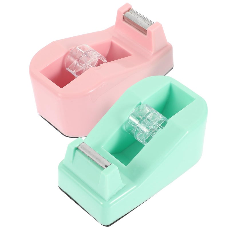 2 Pcs Small Portable Tape Dispenser Set With Cutter Macaron Color For Office Home - Image 2