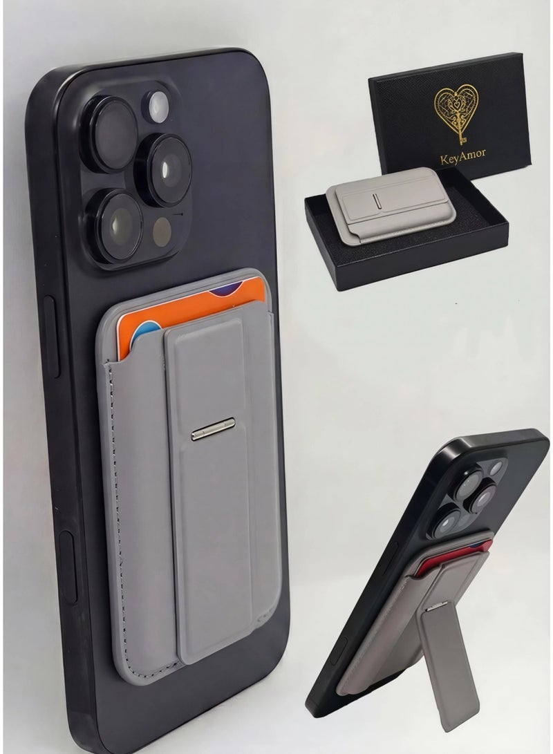 كيامور محفظة MagSafe مع حامل، حافظة بطاقات مغناطيسية أقوى متوافقة مع سلسلة iPhone 16/15/14/13/12، محفظة هاتف جلدية فاخرة مع تقنية حجب RFID، فتحة واحدة، تتسع لخمسة بطاقات، باللون الأبيض العاجي - Image 1