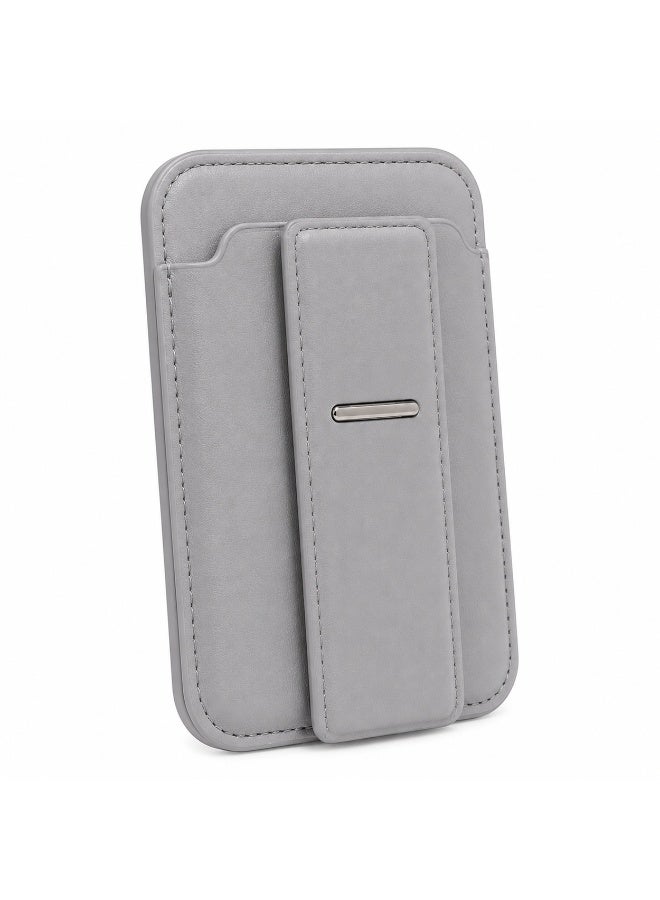 KeyAmor MagSafe-Compatible Magnetic Phone Wallet and Card Holder with Stand - Grey Leather, RFID Blocking, Holds 5 Cards, for iPhone 12-16 Series - Image 1