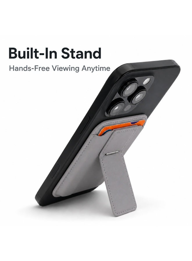 KeyAmor MagSafe-Compatible Magnetic Phone Wallet and Card Holder with Stand - Grey Leather, RFID Blocking, Holds 5 Cards, for iPhone 12-16 Series - Image 4