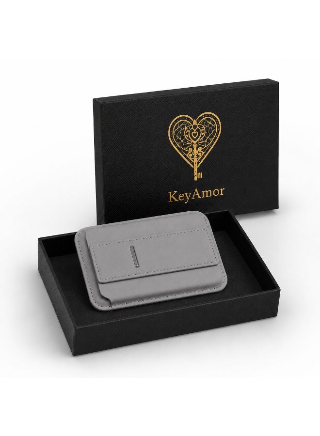 KeyAmor MagSafe-Compatible Magnetic Phone Wallet and Card Holder with Stand - Grey Leather, RFID Blocking, Holds 5 Cards, for iPhone 12-16 Series - Image 5