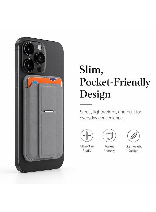 KeyAmor MagSafe-Compatible Magnetic Phone Wallet and Card Holder with Stand - Grey Leather, RFID Blocking, Holds 5 Cards, for iPhone 12-16 Series - Image 3