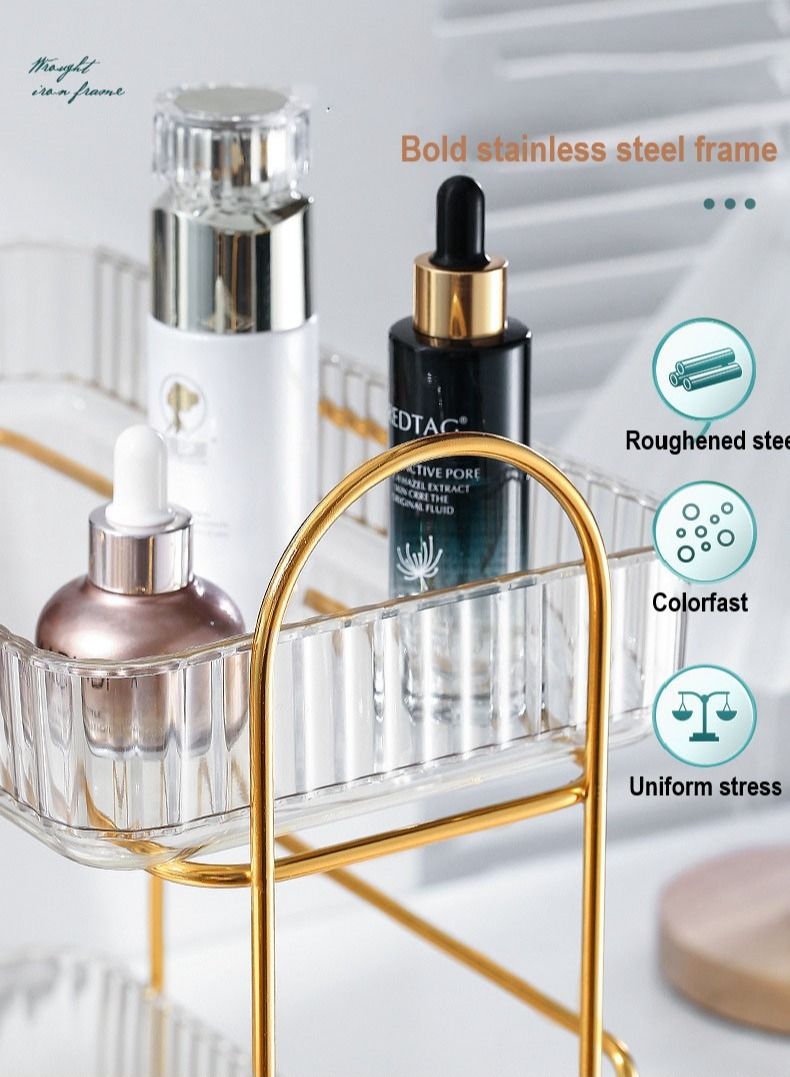 اوقورا منظم مستحضرات التجميل للمكياج وحدة تخزين صندوق الحمام لمنتجات العناية بالبشرة حامل طبقتين للمكتب حامل رف التخزين لغرفة النوم صناديق عرض مستحضرات التجميل مع درج طبقتين شفافة عنبرية. - Image 2