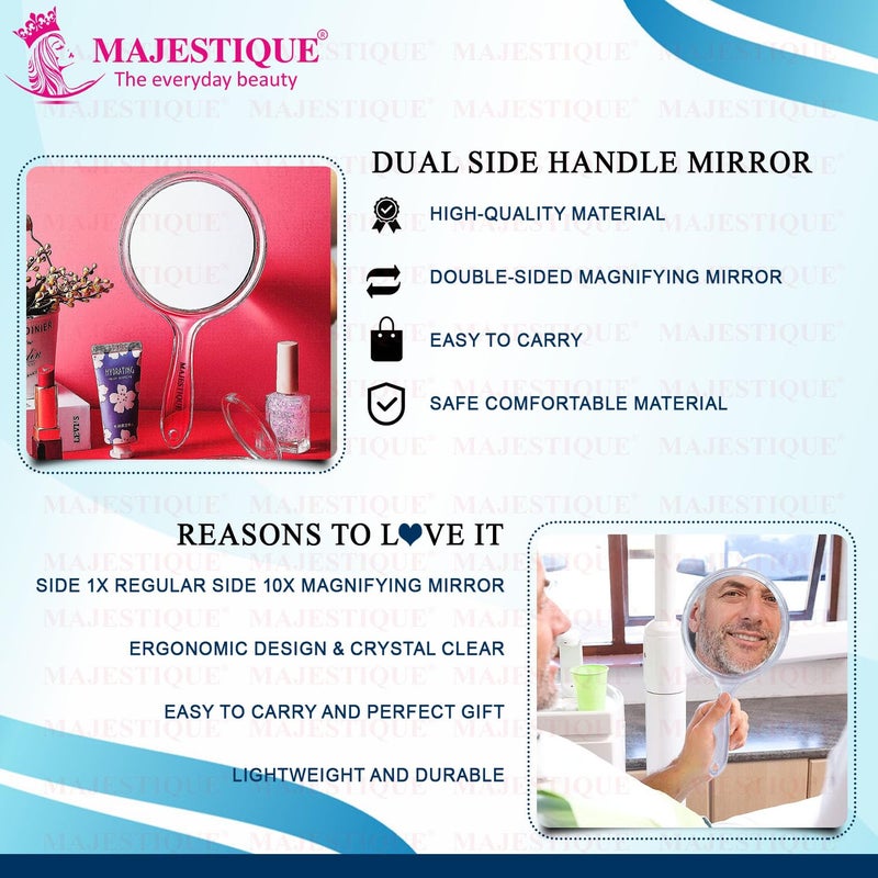 MAJESTIQUE MAJESTIQUE Large Handheld Mirror 1X10X Round Magnifying Compact Mirror Dual Side Perfect for Shaving Makeup Tweezing or Shaping Eyebrows Pack of 1Blue  - Image 3