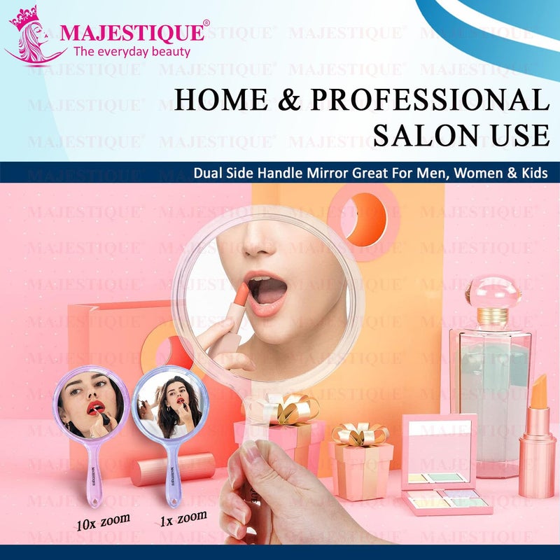 MAJESTIQUE MAJESTIQUE Large Handheld Mirror 1X10X Round Magnifying Compact Mirror Dual Side Perfect for Shaving Makeup Tweezing or Shaping Eyebrows Pack of 1Blue  - Image 5