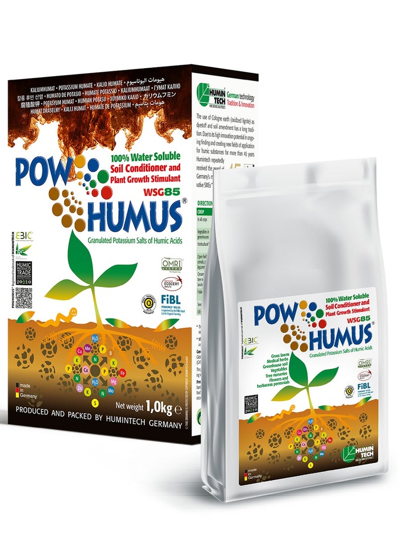 Humic Acid Organic Fertilizer Pow Humus 100% Water Soluble granulated 70.8% Humic Acid 1Kg Germany