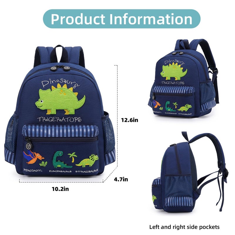 willikiva Cute Zoo Little 3d Backpack Kids Backpack for Boys and Girls Toddler Backpack Waterproof Preschool(Deep Blue Dinosaur) - Image 3
