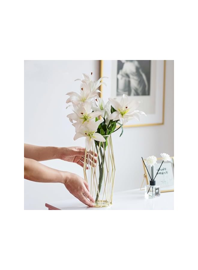 The Bros Gold Modern Flower Vase for Centerpieces - Hewory 11Inch Glass Vase with Metal Stand, Wide Big Tall Geometric Vase for Flowers, Flower Holder for Wedding Home Decor - Image 5