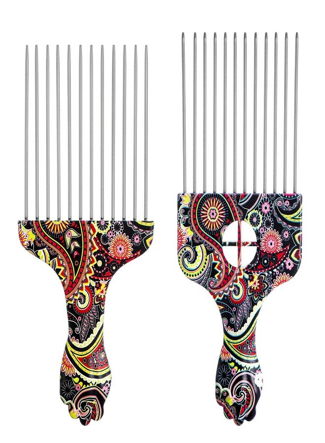 Molain 2 Pack Professional Stainless Steel Afro Pick Combs, Wide Tooth Metal Hair Picks for Curly Afro Braid Detangling Styling Women Men - Image 1