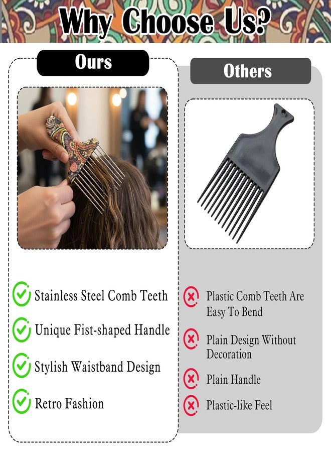 Molain 2 Pack Professional Stainless Steel Afro Pick Combs, Wide Tooth Metal Hair Picks for Curly Afro Braid Detangling Styling Women Men - Image 4