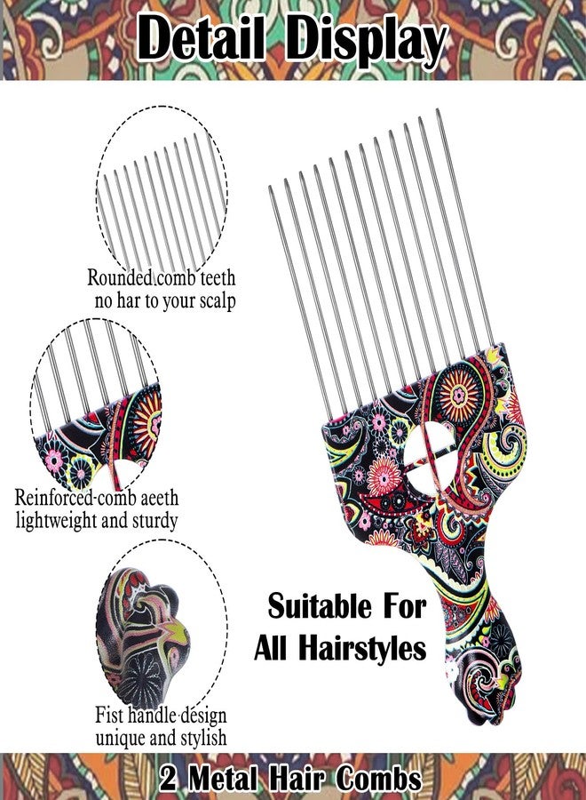 Molain 2 Pack Professional Stainless Steel Afro Pick Combs, Wide Tooth Metal Hair Picks for Curly Afro Braid Detangling Styling Women Men - Image 3