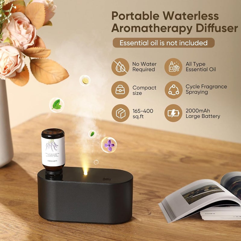 Nexalithron Waterless Diffuser for Home Essential Oil Diffuser,Battery Operated Aromatherapy Diffuser, Portable Scent Diffusers, 3 Mist Modes, Cycle Start for Bedroom, Office Studio 160-350 sq. ft Black - Image 2