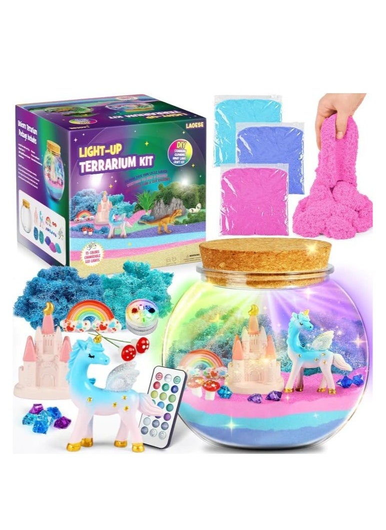 DMG TECH - Unicorn Terrarium Kit, Light Up Terrarium Kit Kids Crafts Toys,DIY Unicorn Arts and Crafts for Kids Ages 4 5 6 7 8-12 Years Old - Image 1