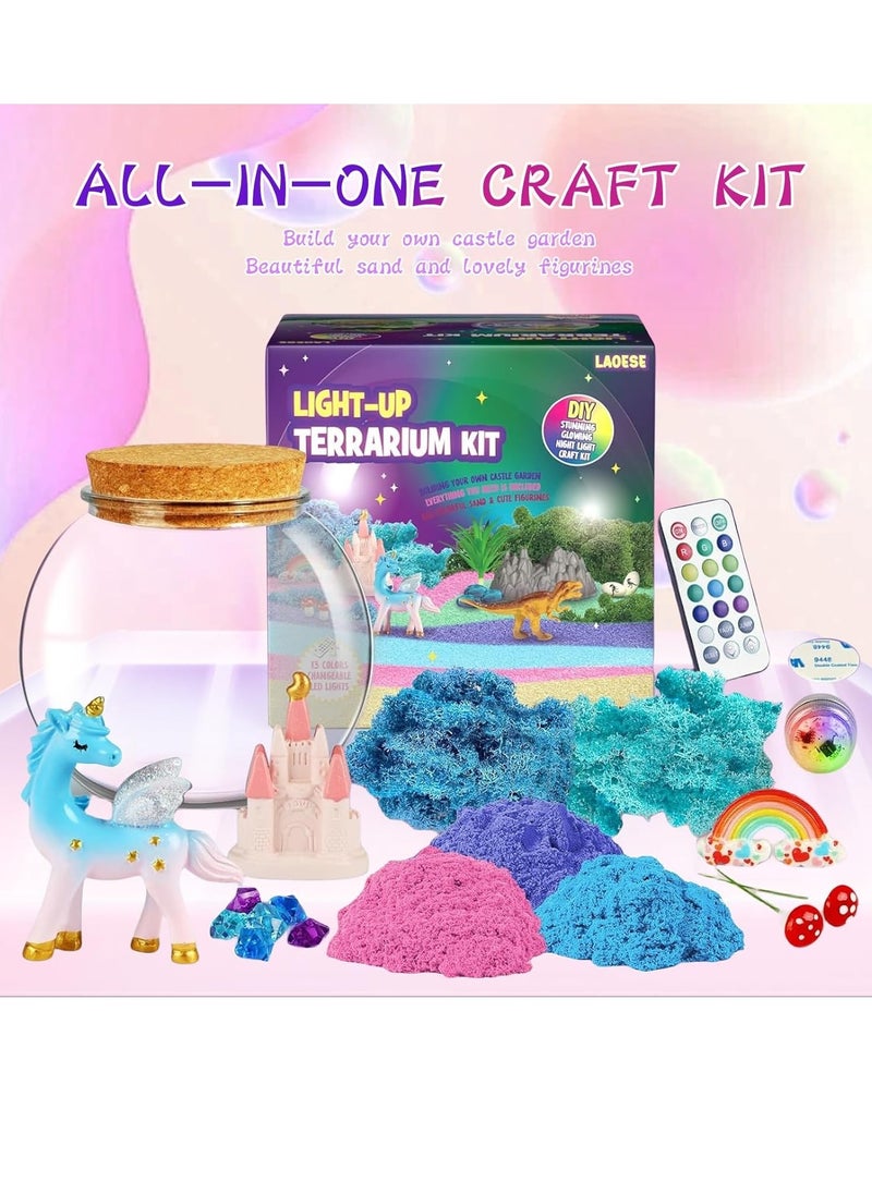 DMG TECH - Unicorn Terrarium Kit, Light Up Terrarium Kit Kids Crafts Toys,DIY Unicorn Arts and Crafts for Kids Ages 4 5 6 7 8-12 Years Old - Image 1